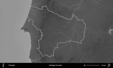 Santiago Cacem 'i yap. Portekiz 'in idari alanı bir gri ölçekli yükselme haritasında belirtilmiştir