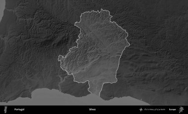 Silves. Portekiz 'in idari alanı koyu gri tonlu yükselme haritasına vurgulanmış ve özetlenmiştir