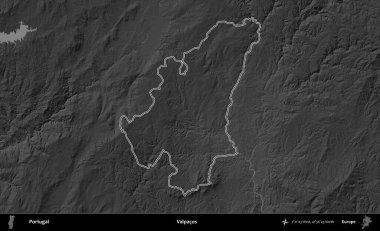 Valpacos. Portekiz 'in idari alanı bir gri ölçekli yükselme haritasında belirtilmiştir