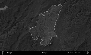 Valpacos. Portekiz 'in idari alanı koyu gri tonlu yükselme haritasına vurgulanmış ve özetlenmiştir
