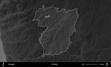 Vila Real. Portekiz 'in idari alanı koyu gri tonlu yükselme haritasına vurgulanmış ve özetlenmiştir