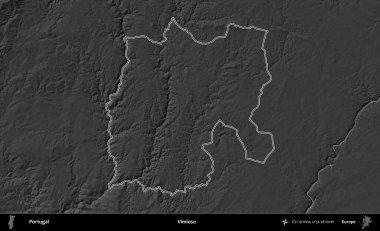 Vimioso. Portekiz 'in idari alanı bir gri ölçekli yükselme haritasında belirtilmiştir