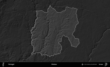 Vimioso. Portekiz 'in idari alanı koyu gri tonlu yükselme haritasına vurgulanmış ve özetlenmiştir