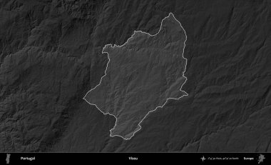 Viseu. Portekiz 'in idari alanı koyu gri tonlu yükselme haritasına vurgulanmış ve özetlenmiştir