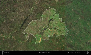 Avis. Portekiz 'in idari alanı, Ocak 2020' de çekilen Global Mozaik Sentinel-2 karolarından oluşan koyu renkli bir uydu görüntüsü üzerine vurgulandı ve özetlendi.