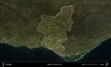Loule. Portekiz 'in idari alanı, Ocak 2020' de çekilen Global Mozaik Sentinel-2 karolarından oluşan koyu renkli bir uydu görüntüsü üzerine vurgulandı ve özetlendi.