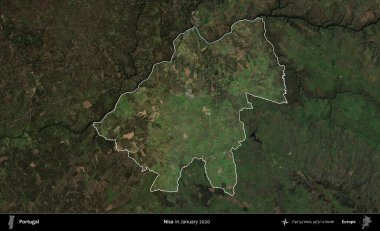 Nisa. Portekiz 'in idari alanı, Ocak 2020' de çekilen Global Mozaik Sentinel-2 karolarından oluşan koyu renkli bir uydu görüntüsü üzerine vurgulandı ve özetlendi.