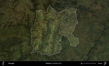 Vimioso. Portekiz 'in idari alanı, Ocak 2020' de çekilen Global Mozaik Sentinel-2 karolarından oluşan koyu renkli bir uydu görüntüsü üzerine vurgulandı ve özetlendi.