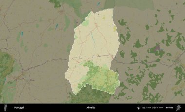 Almeida. Portekiz 'in idari alanı koyu renkli bir Topografik İnsani Yardım Stili haritasına vurgulandı ve özetlendi