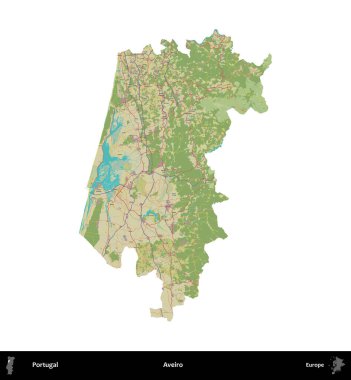 Aveiro. Portekiz 'in idari bölgesi Topografik İnsani Stil Haritasında beyaza izole edildi