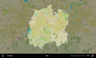 Beja Belediyesi. Portekiz 'in idari alanı koyu renkli bir Topografik İnsani Yardım Stili haritasına vurgulandı ve özetlendi