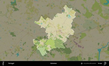 Estremoz. Portekiz 'in idari alanı koyu renkli bir Topografik İnsani Yardım Stili haritasına vurgulandı ve özetlendi