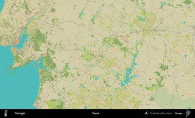 Evora. Portekiz 'in Topografik İnsani Stil Haritasında İdari Alanı