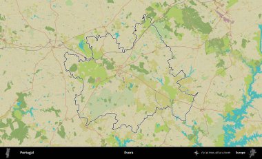 Evora. Portekiz 'in idari alanı Topografik İnsani Stil Haritası' nda özetlenmiştir