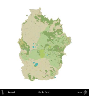 Ilha das Flores. Portekiz 'in idari bölgesi Topografik İnsani Stil Haritasında beyaza izole edildi