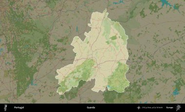 Guarda. Portekiz 'in idari alanı koyu renkli bir Topografik İnsani Yardım Stili haritasına vurgulandı ve özetlendi