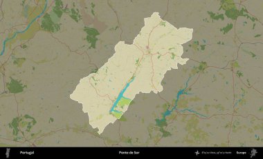 Ponte de Sor. Portekiz 'in idari alanı koyu renkli bir Topografik İnsani Yardım Stili haritasına vurgulandı ve özetlendi