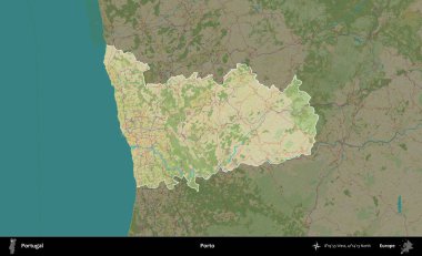 Porto. Portekiz 'in idari alanı koyu renkli bir Topografik İnsani Yardım Stili haritasına vurgulandı ve özetlendi