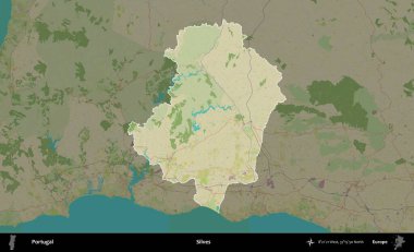Silves. Portekiz 'in idari alanı koyu renkli bir Topografik İnsani Yardım Stili haritasına vurgulandı ve özetlendi