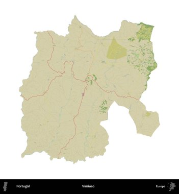 Vimioso. Portekiz 'in idari bölgesi Topografik İnsani Stil Haritasında beyaza izole edildi