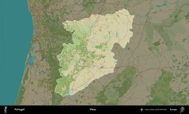 Viseu. Portekiz 'in idari alanı koyu renkli bir Topografik İnsani Yardım Stili haritasına vurgulandı ve özetlendi