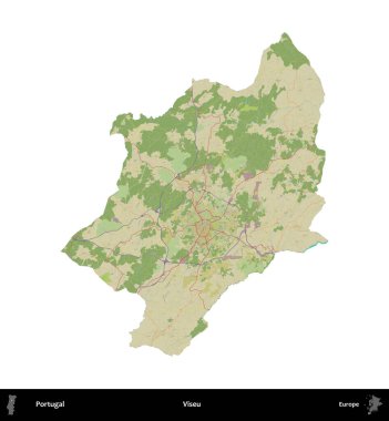 Viseu. Portekiz 'in idari bölgesi Topografik İnsani Stil Haritasında beyaza izole edildi