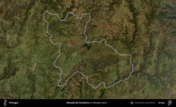 Macedo de Cavaleiros. Portekiz 'in idari alanı, Ocak 2020' de çekilen Global Mozaik Sentinel-2 karolarından oluşan bir uydu görüntüsünde özetlenmiştir.
