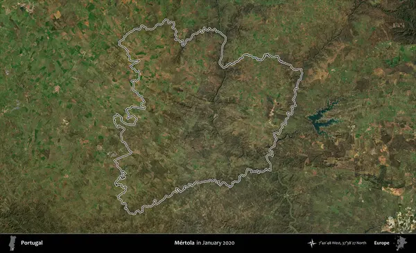 Mertola. Portekiz 'in idari alanı, Ocak 2020' de çekilen Global Mozaik Sentinel-2 karolarından oluşan bir uydu görüntüsünde özetlenmiştir.