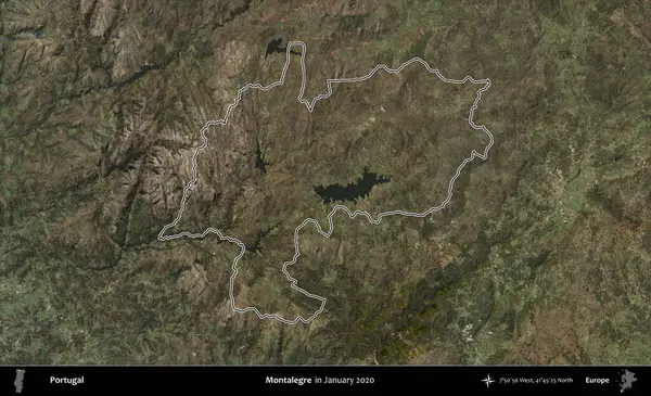 Montalegre 'de. Portekiz 'in idari alanı, Ocak 2020' de çekilen Global Mozaik Sentinel-2 karolarından oluşan bir uydu görüntüsünde özetlenmiştir.
