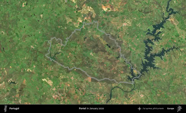 Portel. Portekiz 'in idari alanı, Ocak 2020' de çekilen Global Mozaik Sentinel-2 karolarından oluşan bir uydu görüntüsünde özetlenmiştir.