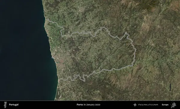 Porto. Portekiz 'in idari alanı, Ocak 2020' de çekilen Global Mozaik Sentinel-2 karolarından oluşan bir uydu görüntüsünde özetlenmiştir.