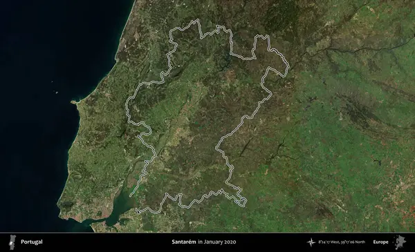 Santarem. Portekiz 'in idari alanı, Ocak 2020' de çekilen Global Mozaik Sentinel-2 karolarından oluşan bir uydu görüntüsünde özetlenmiştir.