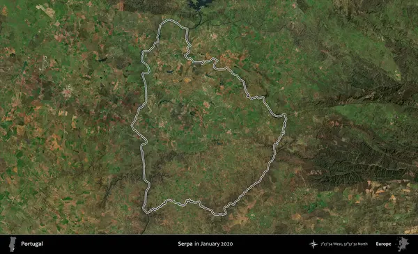 Serpa. Portekiz 'in idari alanı, Ocak 2020' de çekilen Global Mozaik Sentinel-2 karolarından oluşan bir uydu görüntüsünde özetlenmiştir.
