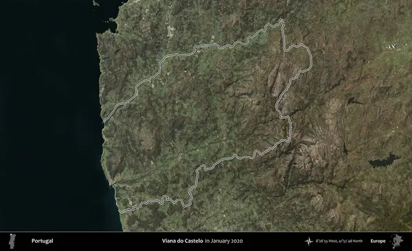 Viana do Castelo. Portekiz 'in idari alanı, Ocak 2020' de çekilen Global Mozaik Sentinel-2 karolarından oluşan bir uydu görüntüsünde özetlenmiştir.