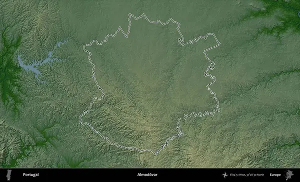 Almodovar. Portekiz 'in idari alanı renkli bir yükseklik haritasında özetlenmiştir