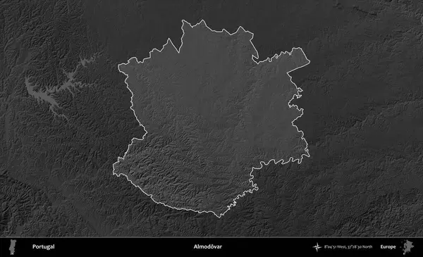 Almodovar. Portekiz 'in idari alanı koyu gri tonlu yükselme haritasına vurgulanmış ve özetlenmiştir