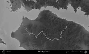 Achaea Bölgesel Birimi. Yunanistan 'ın idari bölgesi gri ölçekli bir yükselme haritasında özetlendi