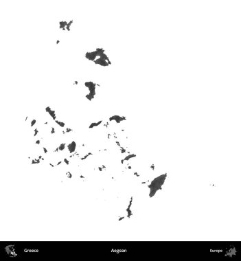 Ege. Yunanistan 'ın idari bölgesi gri ölçekli yükseklik haritasında beyaza izole edildi