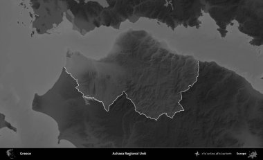 Achaea Bölgesel Birimi. Yunanistan 'ın idari alanı kararmış bir gri tonlama yükseklik haritasına vurgulandı ve ana hatları çizildi