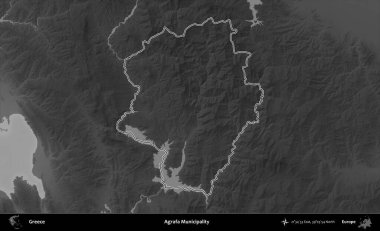 Agrafa Belediyesi. Yunanistan 'ın idari bölgesi gri ölçekli bir yükselme haritasında özetlendi