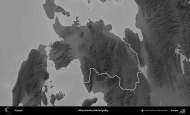 Aktio-Vonitsa Belediyesi. Yunanistan 'ın idari bölgesi gri ölçekli bir yükselme haritasında özetlendi