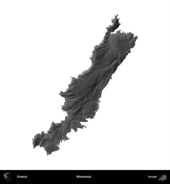 Yalnızlar. Yunanistan 'ın idari bölgesi gri ölçekli yükseklik haritasında beyaza izole edildi