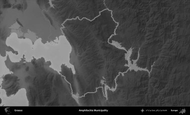 Amphilochia Belediyesi. Yunanistan 'ın idari bölgesi gri ölçekli bir yükselme haritasında özetlendi