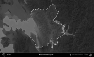 Amphilochia Belediyesi. Yunanistan 'ın idari alanı kararmış bir gri tonlama yükseklik haritasına vurgulandı ve ana hatları çizildi