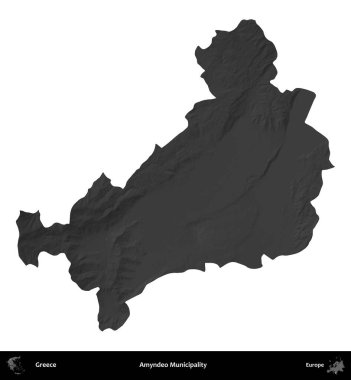 Amyndeo Belediyesi. Yunanistan 'ın idari bölgesi gri ölçekli yükseklik haritasında beyaza izole edildi