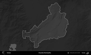 Amyndeo Belediyesi. Yunanistan 'ın idari alanı kararmış bir gri tonlama yükseklik haritasına vurgulandı ve ana hatları çizildi