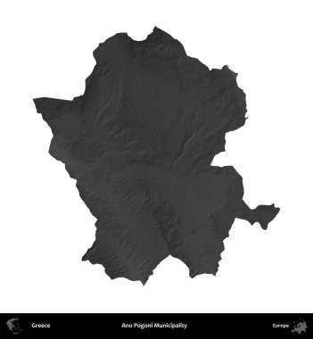 Ano Pogoni Belediyesi. Yunanistan 'ın idari bölgesi gri ölçekli yükseklik haritasında beyaza izole edildi
