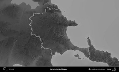 Aristo Belediyesi. Yunanistan 'ın idari bölgesi gri ölçekli bir yükselme haritasında özetlendi