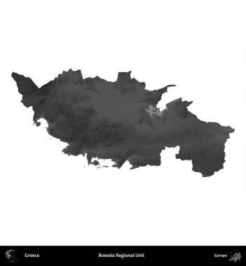 Boeotia Bölgesel Birimi. Yunanistan 'ın idari bölgesi gri ölçekli yükseklik haritasında beyaza izole edildi