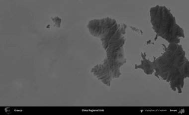 Chios Bölgesel Birimi. Yunanistan 'ın idari alanı kararmış bir gri tonlama yükseklik haritasına vurgulandı ve ana hatları çizildi